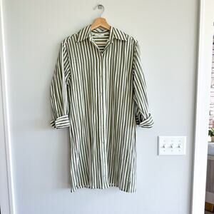 Vince Coast Striped Long Sleeve Shirtdress Green White
